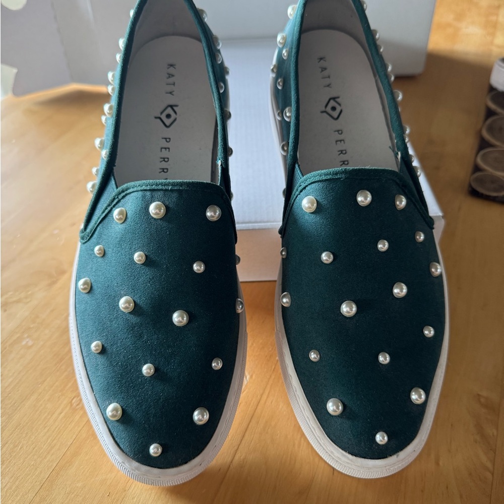 Katy Perry Collections Forest Green “Matilda” Slip-On Shoes with Pearls